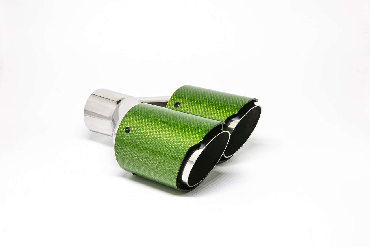 Friedrich Motorsport Endrohr Carbon 2x90mm rund scharf abgeschrägt versetzt rechts, grün glänzend