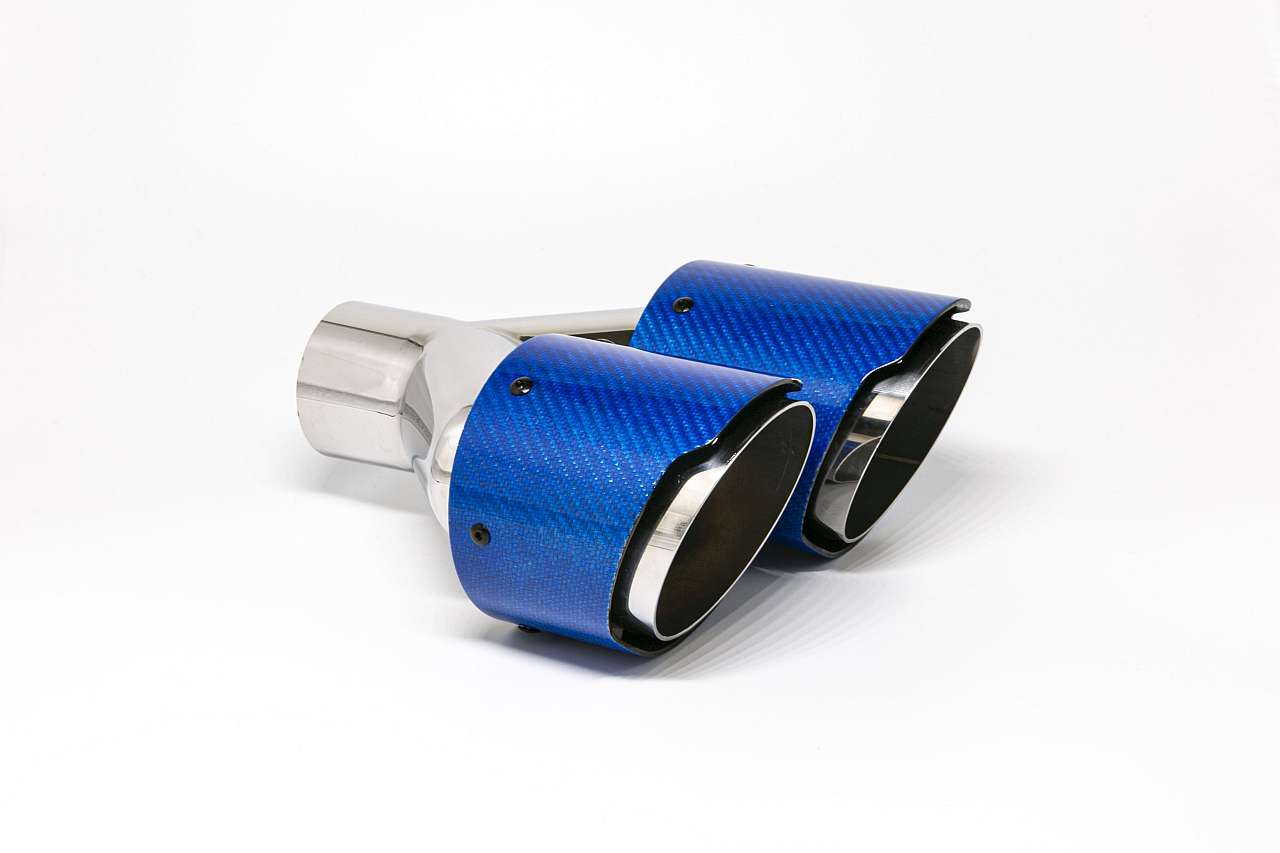 Friedrich Motorsport Endrohr Carbon 2x100mm rund scharf abgeschrägt versetzt links, blau glänzend