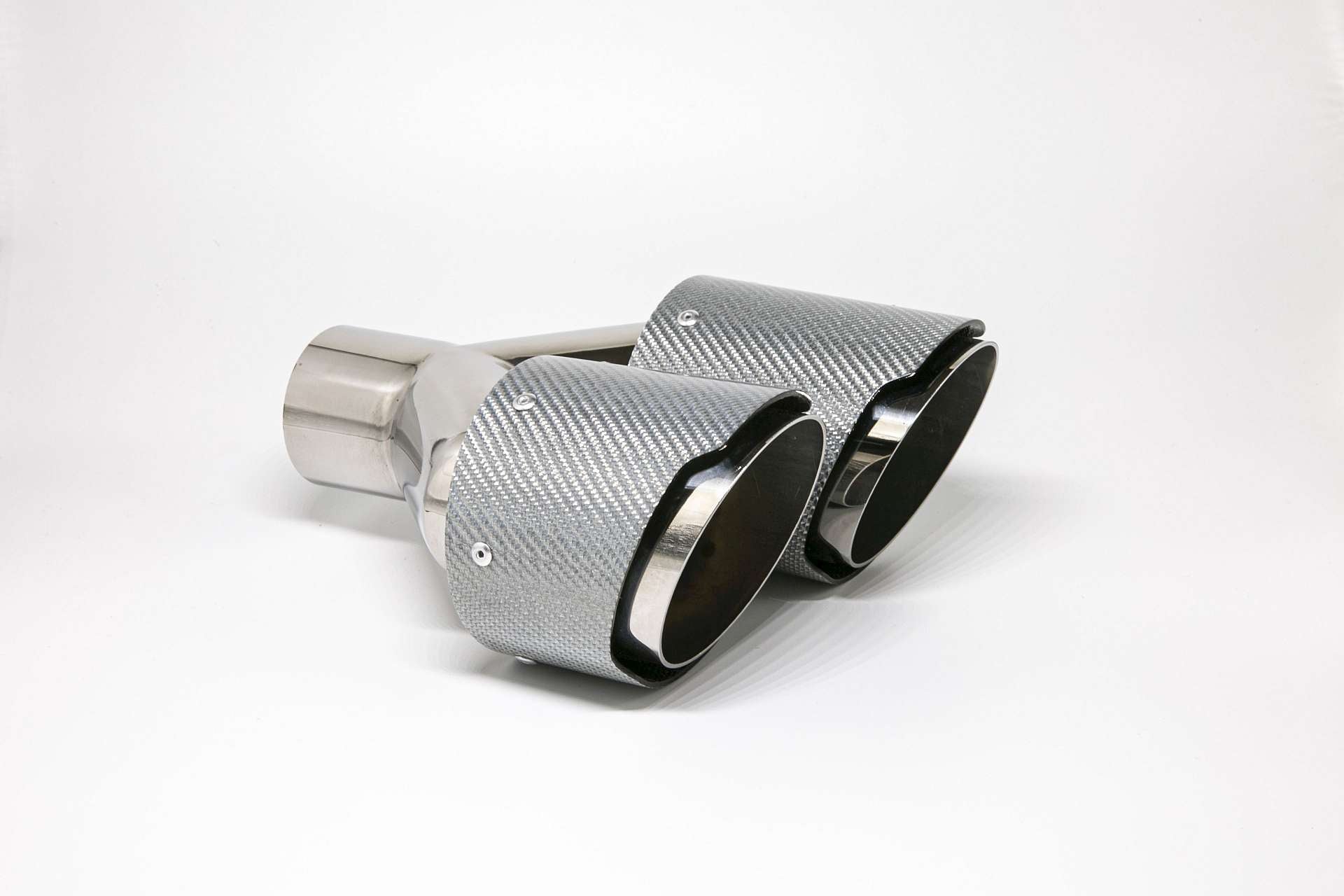 Friedrich Motorsport Endrohr Carbon 2x100mm rund scharf abgeschrägt versetzt links, silber glänzend