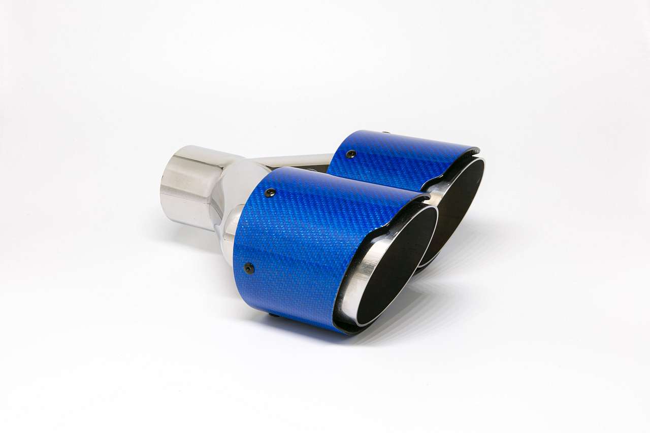 Friedrich Motorsport Endrohr Carbon 2x100mm rund scharf abgeschrägt versetzt rechts, blau glänzend