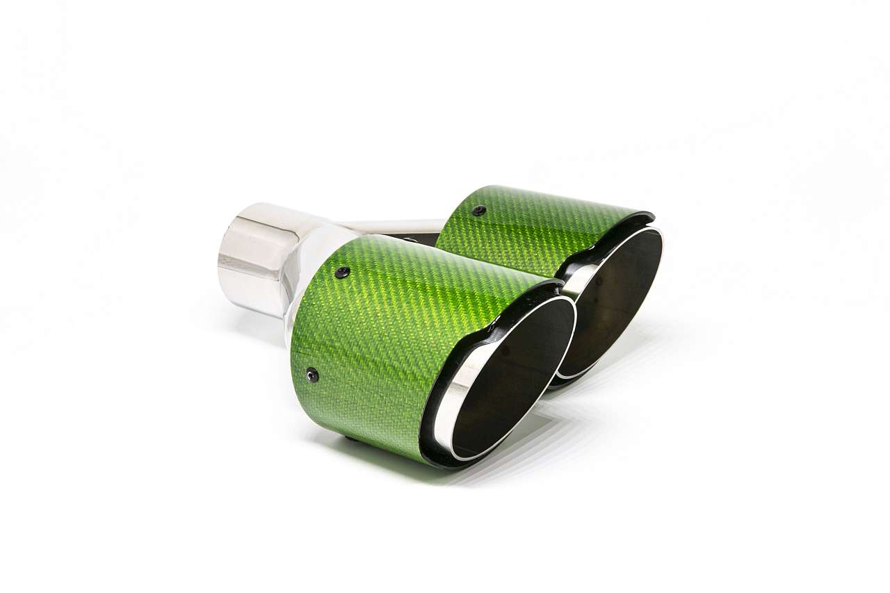 Friedrich Motorsport Endrohr Carbon 2x100mm rund scharf abgeschrägt versetzt rechts, grün glänzend