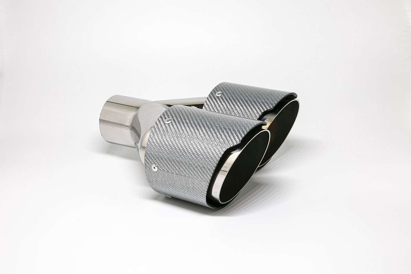 Friedrich Motorsport Endrohr Carbon 2x100mm rund scharf abgeschrägt versetzt rechts, silber glänzend