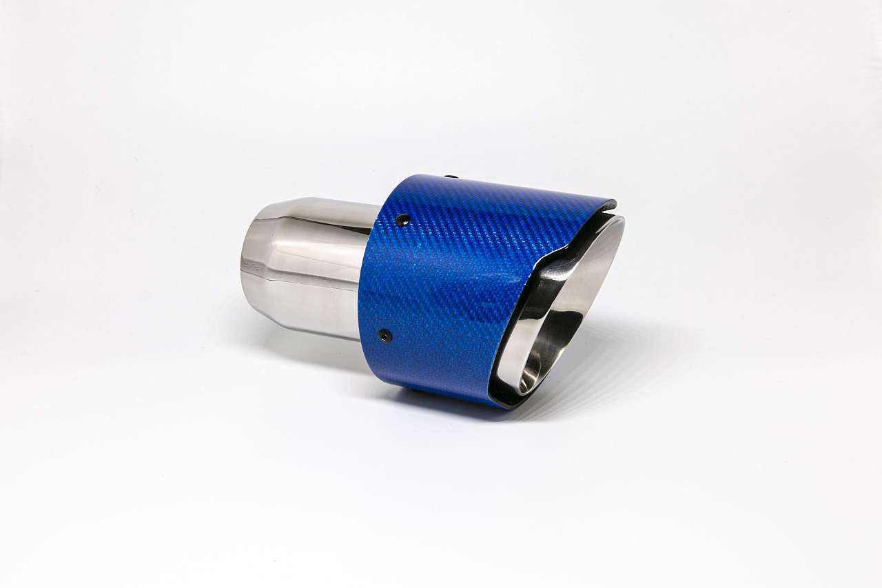 Friedrich Motorsport Endrohr 114mm rund Carbon breite Kante abgeschrägt blau glänzend