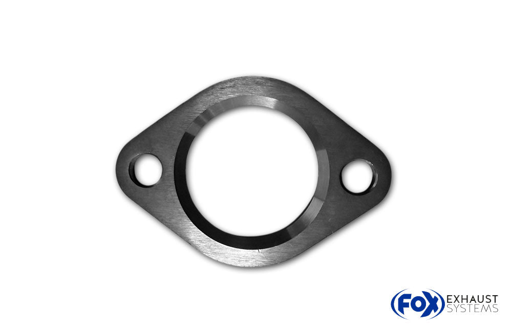 Fox 2-Loch-Flansch - Fertigteil Maße: 130mm x 90mm  Innenloch: Ø67mm mit Fase 8x45°  Schraubenloch: Ø15mm  Stichmaß: 106mm  Dicke: 8mm    Material 1.4301