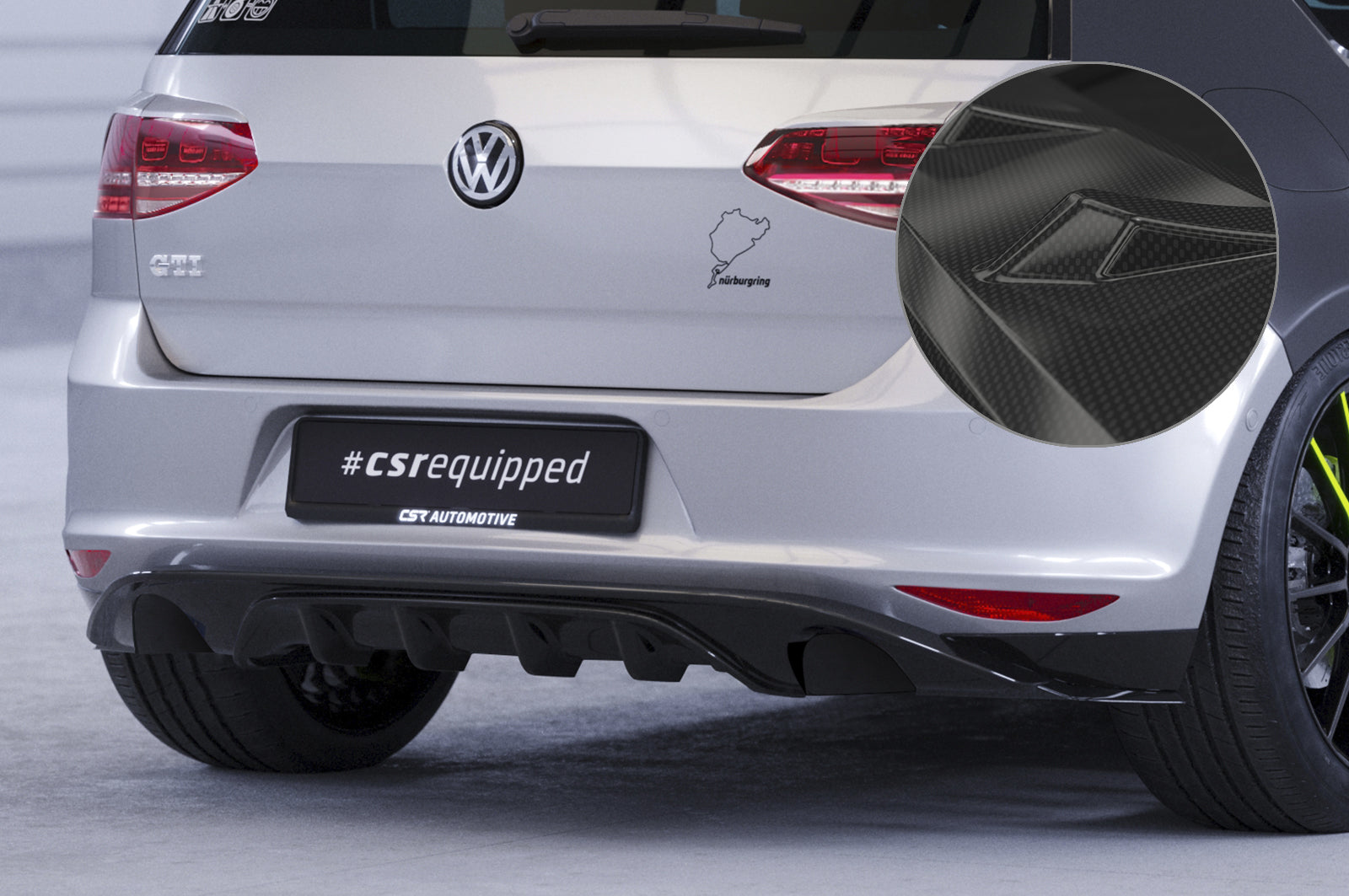 CSR Diffusor | Heckansatz mit ABE für VW Golf 7 (Typ AU) Basis HA237-C Carbon Look Hochglanz (keine Lackierung erforderlich)