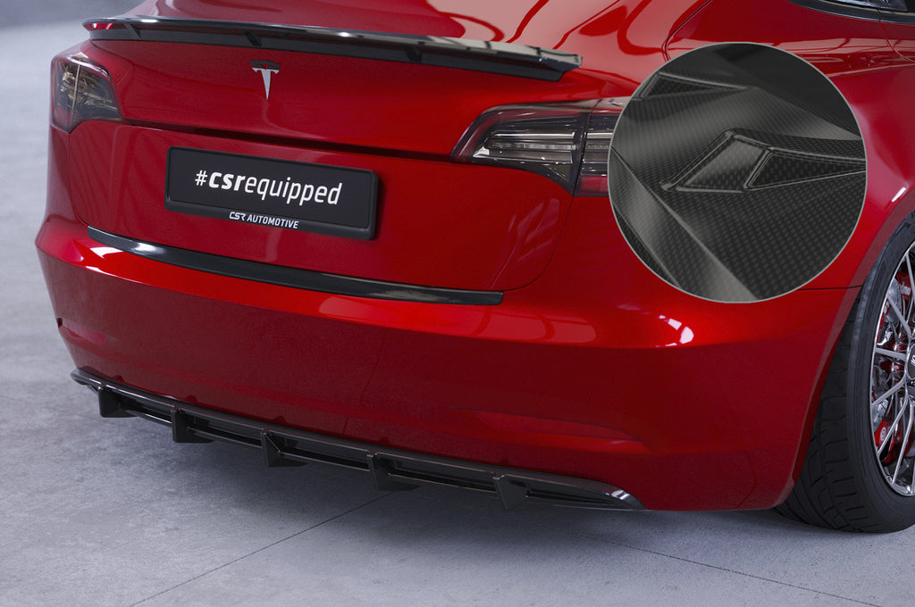 CSR Diffusor | Heckansatz mit ABE für Tesla Model 3 HA267-C Carbon Look Hochglanz (keine Lackierung erforderlich)