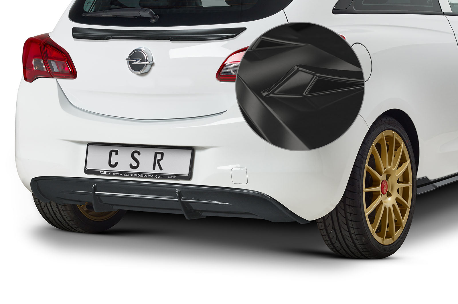 CSR Diffusor | Heckansatz mit ABE für Opel Corsa E HA274-G Glossy schwarz Hochglanz (keine Lackierung erforderlich)