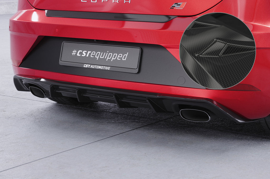 CSR Diffusor | Heckansatz mit ABE für Seat Leon 3 (Typ 5F) Cupra HA298-C Carbon Look Hochglanz (keine Lackierung erforderlich)
