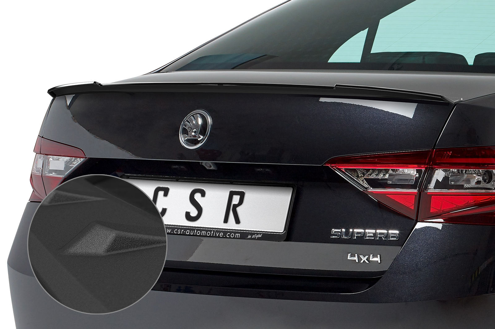 CSR Heckspoiler | Heckflügel mit ABE für Skoda Superb III (Typ 3V) HF634-S Strukturiert schwarz matt (keine Lackierung erforderlich)