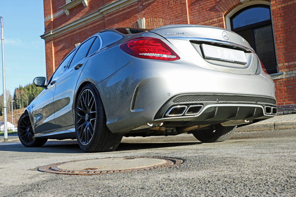 Fox passend für Mercedes C-Klasse 205 AMG C63 S Endschalldämpfer rechts/links inkl. Abgasklappen - Endrohre sitzen in der originalen Stoßstange - Für Fahrzeuge mit originaler Performance Anlage