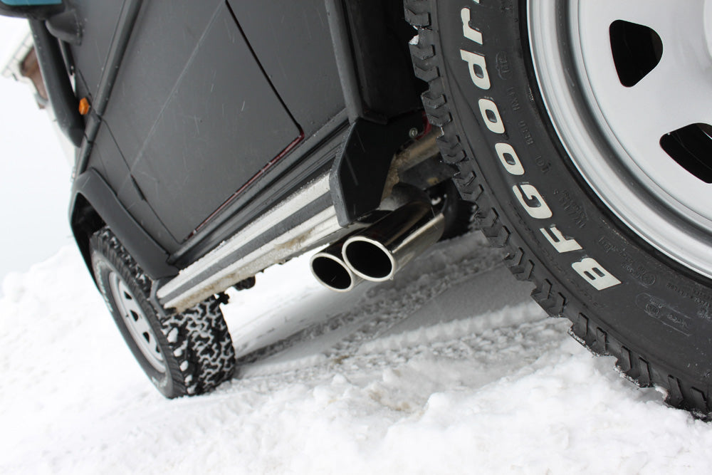 Fox passend für Mercedes G-Klasse - 463 (mit Trittbrett) Endschalldämpfer Ausgang seitlich - 2x115x85 Typ 38 (2x nach links abgeschrägt)