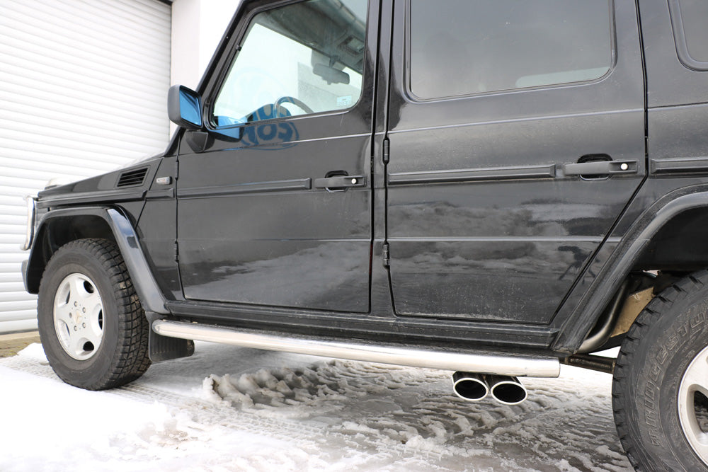 Fox passend für Mercedes G-Klasse G500 - 463 (mit Trittbrett) Endschalldämpfer Ausgang seitlich - 2x115x85 Typ 38 (2x nach links abgeschrägt)