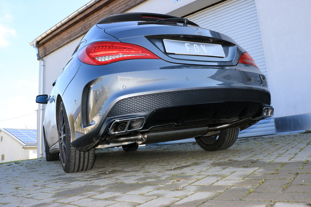 Fox passend fürMercedes CLA - C117/ X117 für AMG-Line/ AMG 45 Optik Endschalldämpfer quer Ausgang rechts/links für Modelle mit AMG45 oder AMG-Line Endrohre - Endrohre in originaler Stoßstange