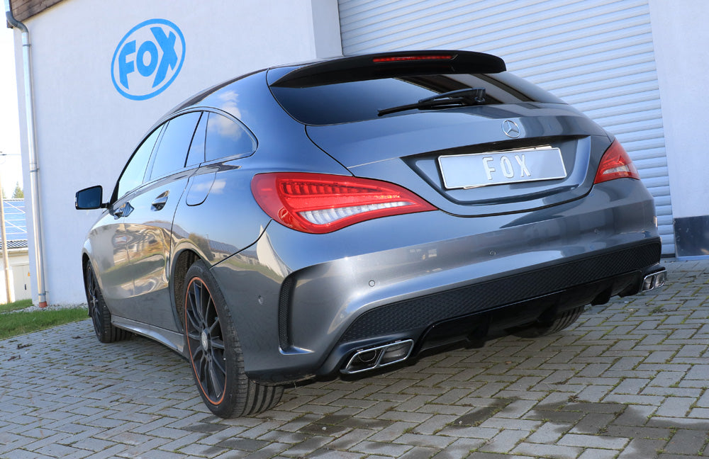 Fox passend für Mercedes CLA - C117/ X117 für AMG-Line/ AMG 45 Optik Endschalldämpfer quer Ausgang rechts/links für Modelle mit AMG45 oder AMG-Line Endrohre - Endrohre in originaler Stoßstange