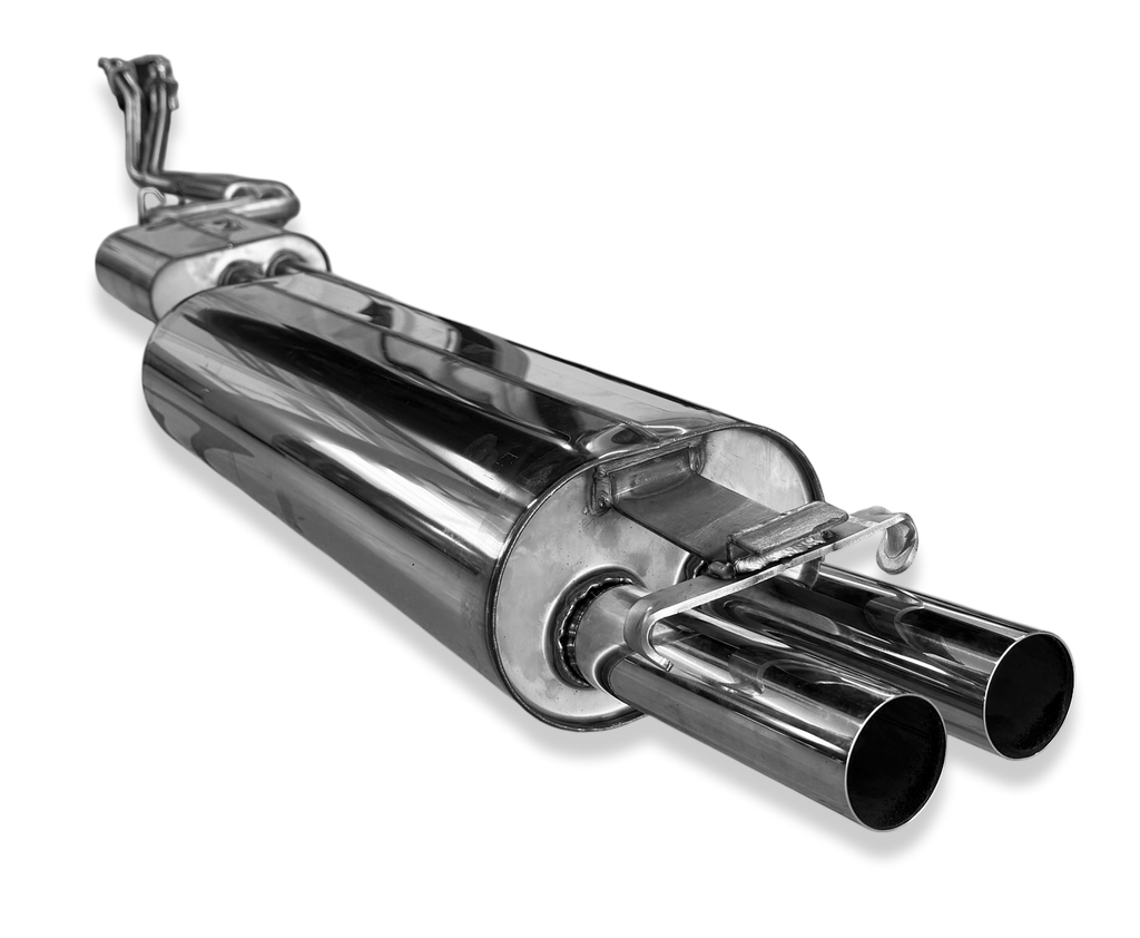 Fox passend fürMercedes W123/S123 - 6 Zylinder Komplettanlage ab Motor, bestehend aus End, Mittel- und Vorschalldämpfer mit Krümmerrohren - 2x55 Typ 10