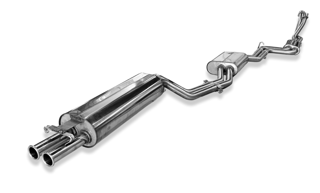 Fox passend fürMercedes W123/S123 - 6 Zylinder Komplettanlage ab Motor, bestehend aus End, Mittel- und Vorschalldämpfer mit Krümmerrohren - 2x50 Typ 12 nach aussen gerollt