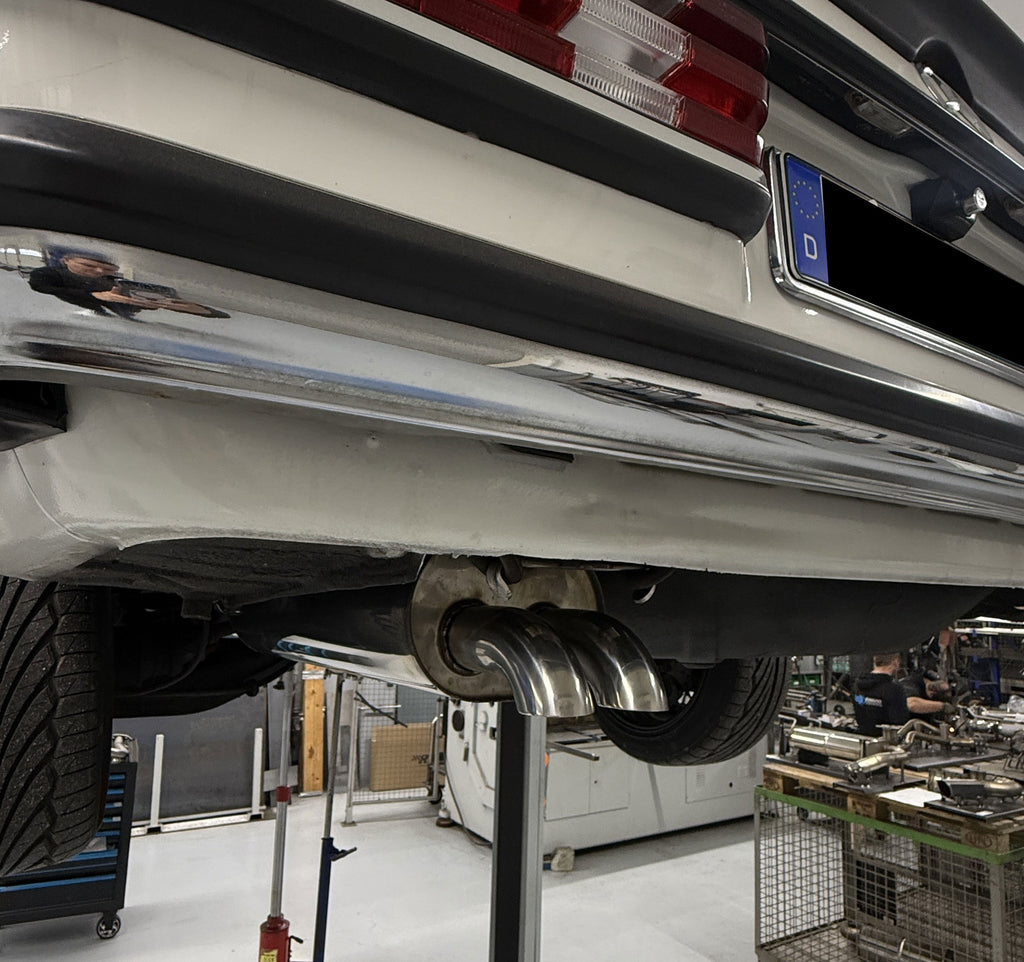 Fox passend fürMercedes W123/S123 - 6 Zylinder Komplettanlage ab Motor, bestehend aus End, Mittel- und Vorschalldämpfer mit Krümmerrohren - 2x55 Typ 26