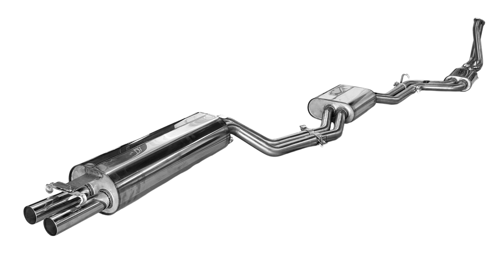 Fox passend fürMercedes W123/S123 - 4 Zylinder Komplettanlage ab Motor, bestehend aus End, Mittel- und Vorschalldämpfer mit Krümmerrohren - 2x55 Typ 10