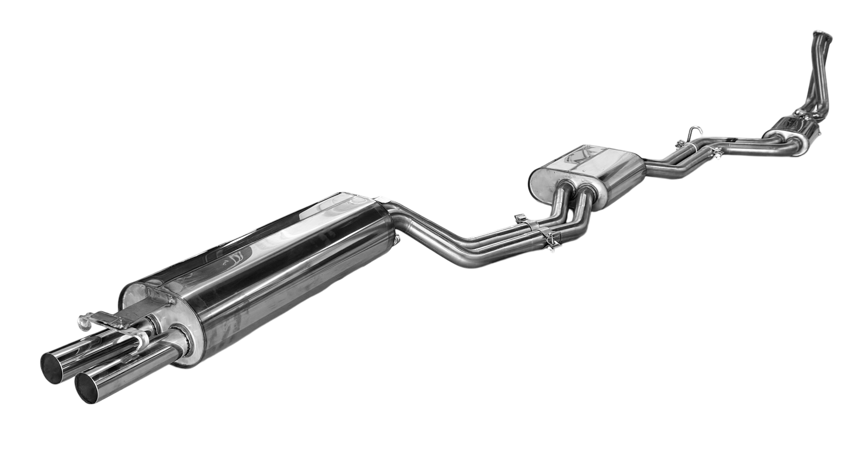 Fox passend fürMercedes W123/S123 - 4 Zylinder Komplettanlage ab Motor, bestehend aus End, Mittel- und Vorschalldämpfer mit Krümmerrohren - 2x55 Typ 10
