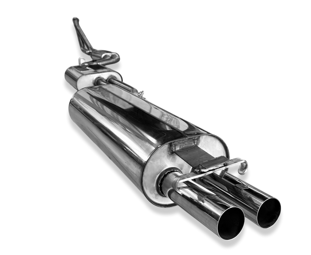 Fox passend fürMercedes W123/S123 - 4 Zylinder Komplettanlage ab Motor, bestehend aus End, Mittel- und Vorschalldämpfer mit Krümmerrohren - 2x55 Typ 10