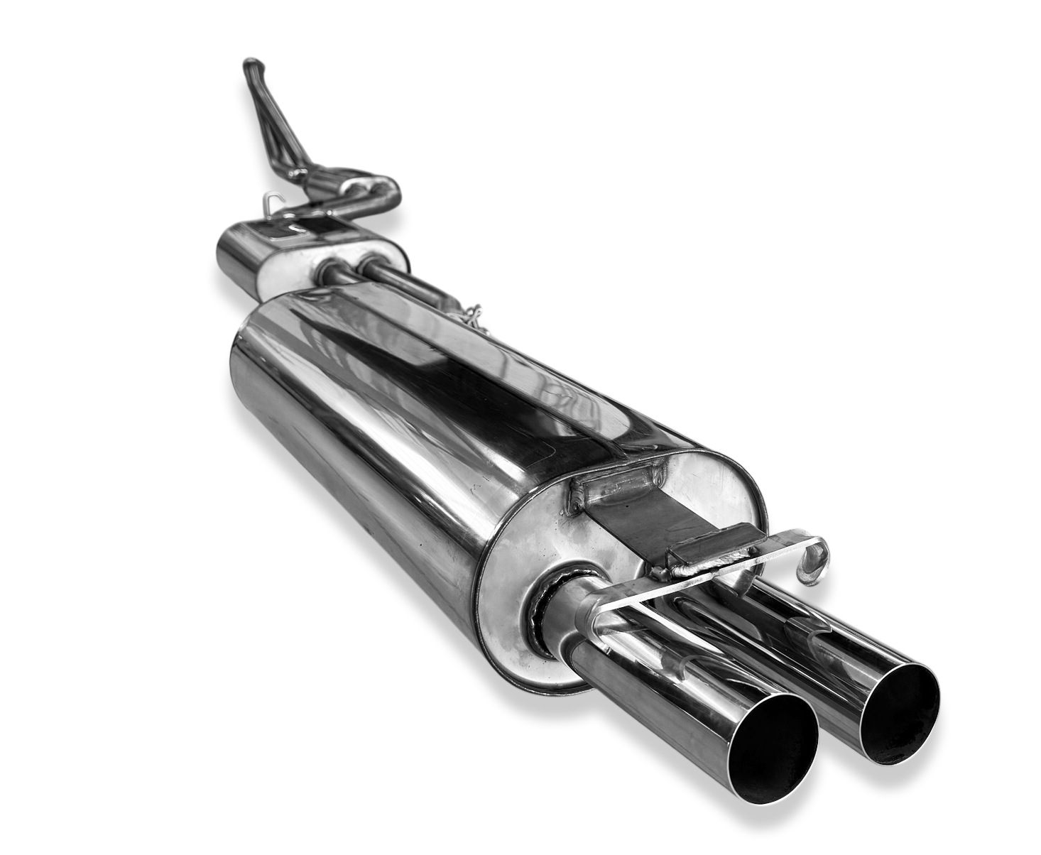 Fox passend fürMercedes W123/S123 - 4 Zylinder Komplettanlage ab Motor, bestehend aus End, Mittel- und Vorschalldämpfer mit Krümmerrohren - 2x55 Typ 10