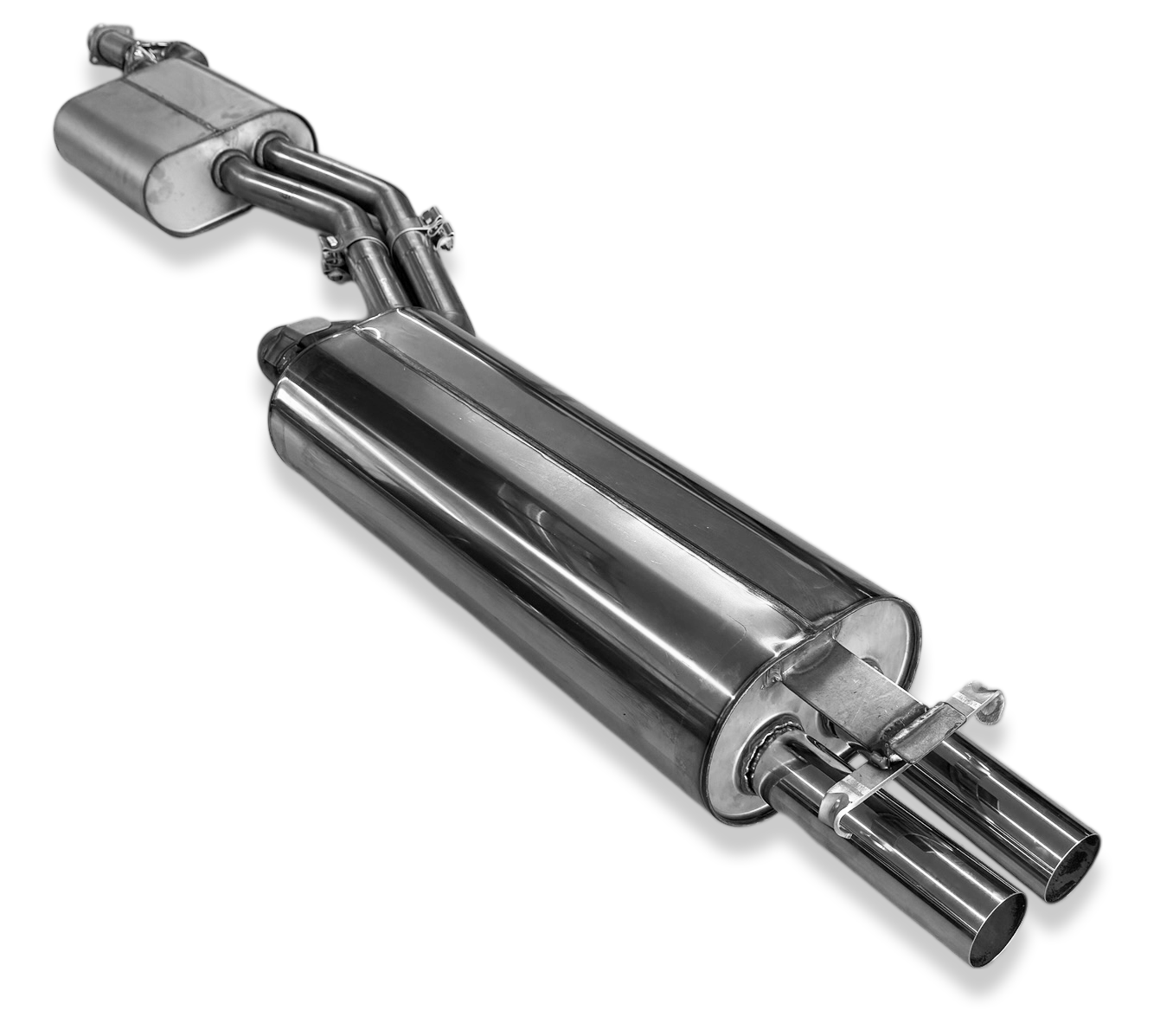Fox passend für Mercedes W123/S123 - 4 Zylinder Halbanlage ab Kat, bestehend aus End und Vorschalldämpfer - 2x55 Typ 10