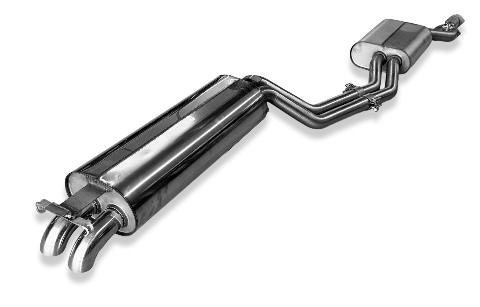 Fox passend für Mercedes W123/S123 - 4 Zylinder Halbanlage ab Kat, bestehend aus End und Vorschalldämpfer - 2x55 Typ 26