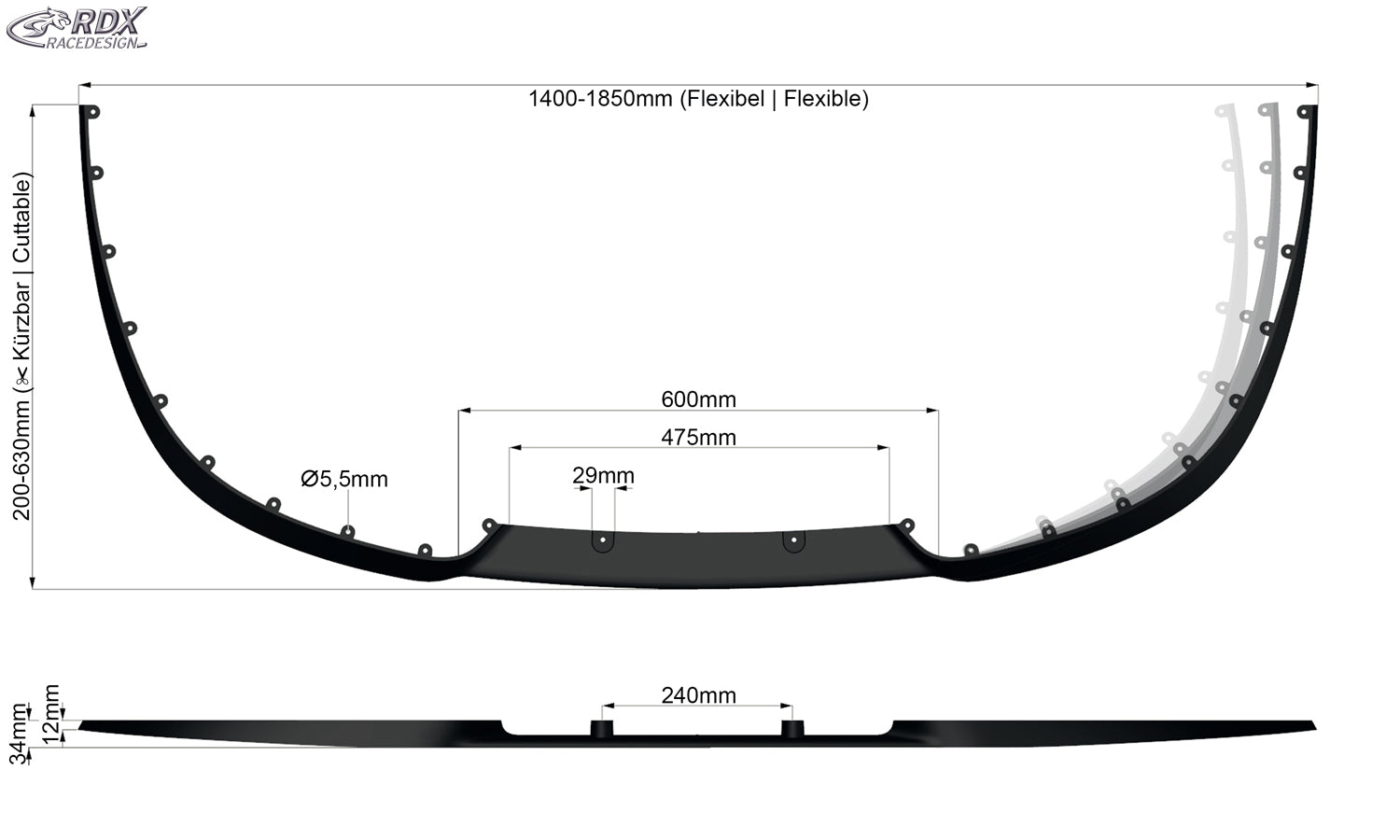 RDX Universal Spoilerlippe CUP2.0 Frontspoiler Cup Spoiler Lippe Schwert