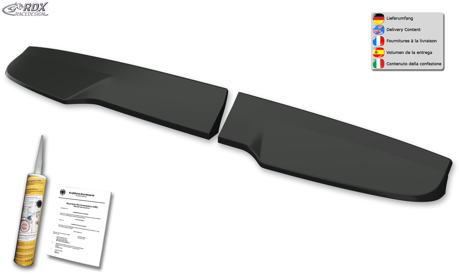 RDX Dachspoiler für MERCEDES Citan (X / 2012+) & NISSAN NV250 (W / 2019+) & RENAULT Kangoo (W / 2013+) für Flügeltürer Heckspoiler Spoiler