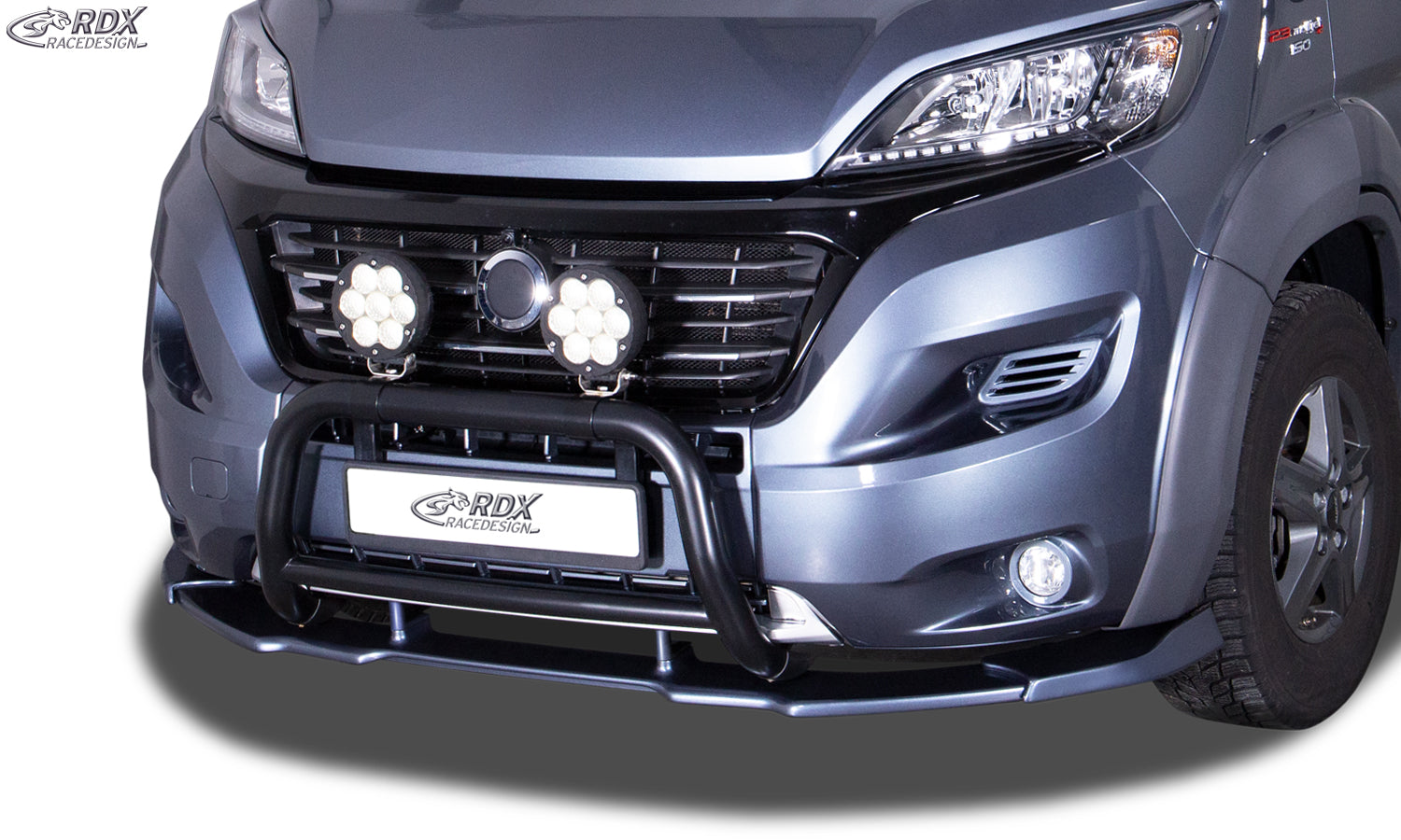 RDX Frontspoilerlippe VARIO-X für FIAT Ducato (250 / 2014+) & CITROEN Jumper (Y, 250L / 2014+) & OPEL Movano (Y / 2021+) & PEUGEOT Boxer (Y / 2014+) & RAM ProMaster (2013+) (passend für die Modelle mit Radlaufverbreiterungen, z.B. Maxi) Spoilerlippe