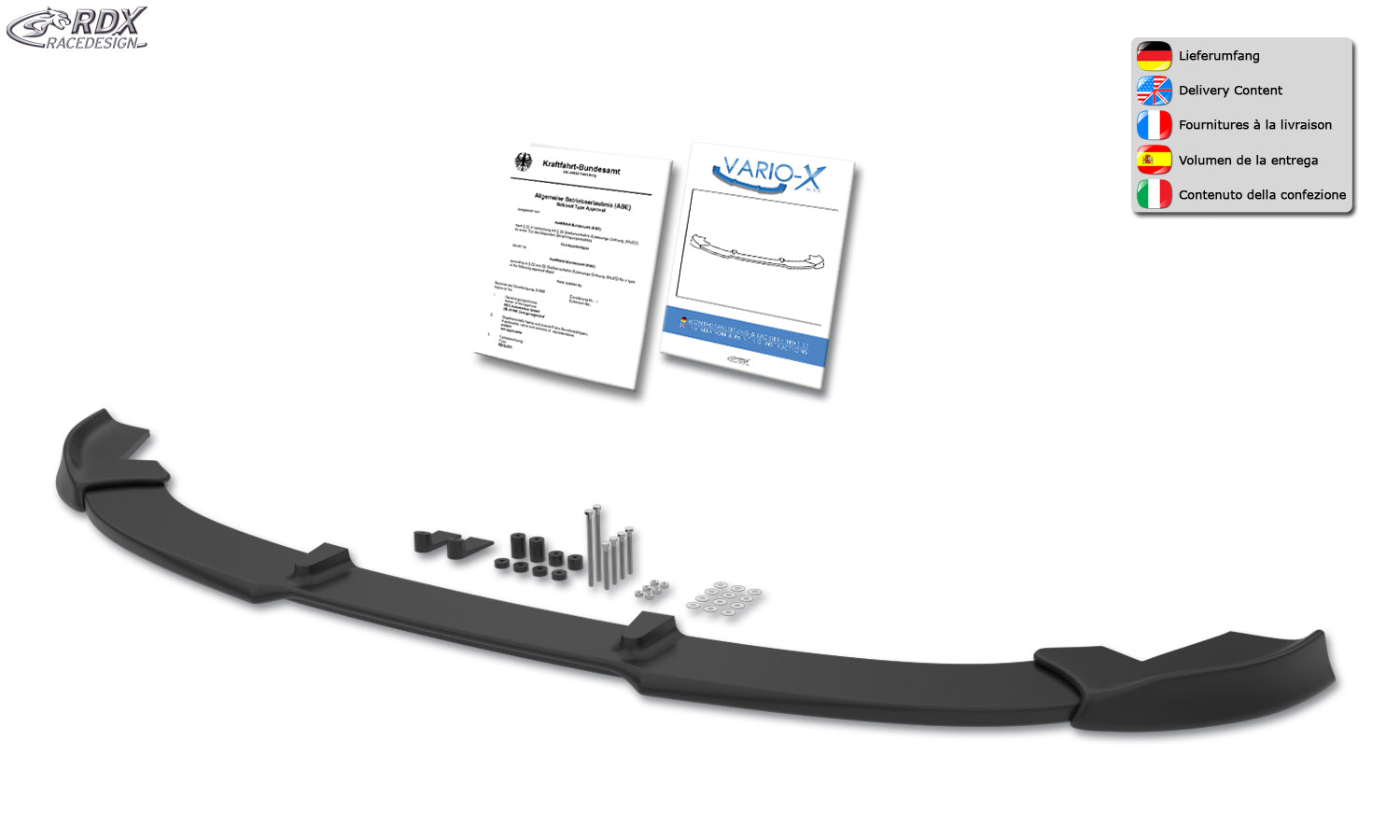 RDX Frontspoilerlippe VARIO-X für VW ID.Buzz & ID.Buzz Cargo (EB / 2022+) Frontlippe Front Ansatz Vorne Spoilerlippe
