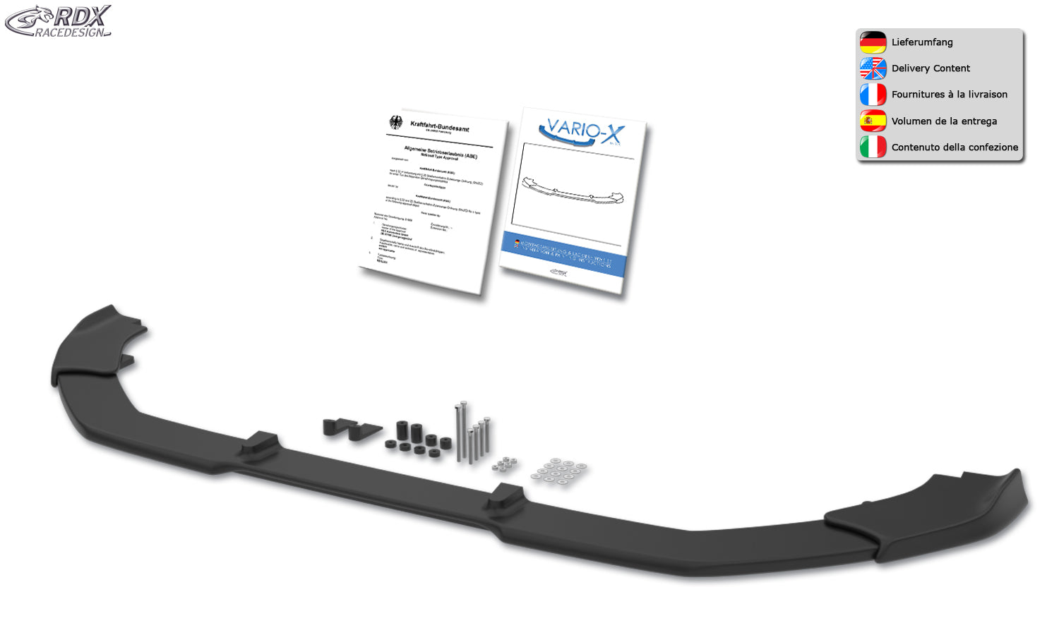 RDX Frontspoiler VARIO-X für VW Transporter / Caravelle / Kombi (2025-heute) Frontlippe Front Ansatz Vorne Spoilerlippe