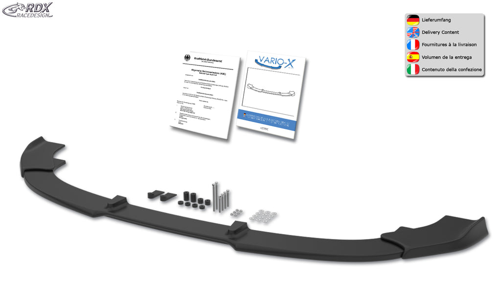 RDX Frontspoiler VARIO-X für FIAT Ducato & CITROEN Jumper & PEUGEOT Boxer (2006-2014) (mit Radlaufverbreiterungen, z.B. Heavy / Maxi) Frontlippe Front Ansatz Vorne Spoilerlippe