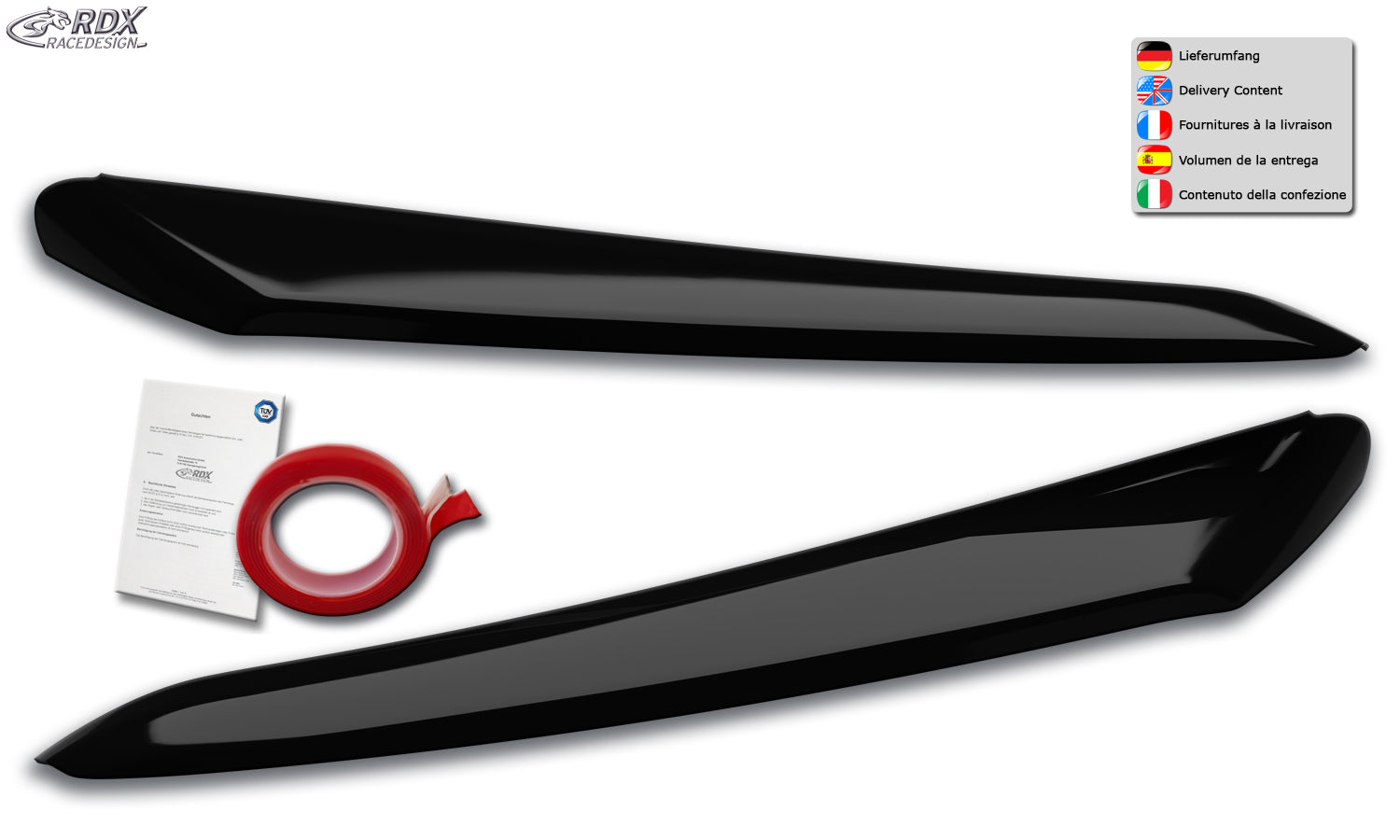 RDX Scheinwerferblenden für FIAT Ducato (250 / 2014+) & CITROEN Jumper (Y, 250L / 2014+) & OPEL Movano (Y / 2021+) & PEUGEOT Boxer (Y / 2014+) & TOYOTA ProAce Max (T / 2024+) & RAM ProMaster (2013+) schwarz glänzend Böser Blick
