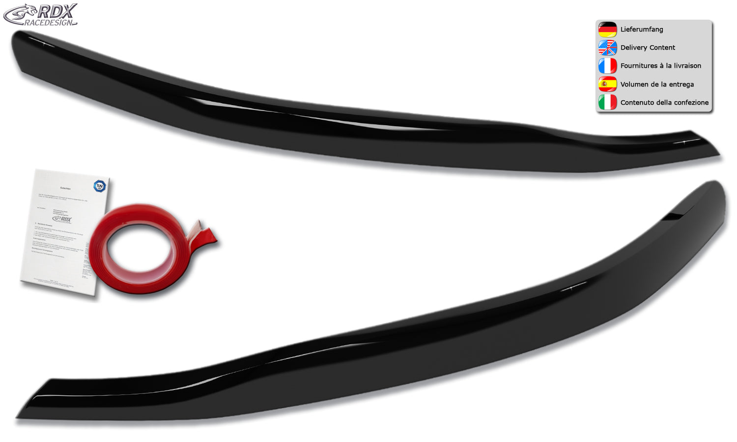 RDX Scheinwerferblenden für FORD Transit Custom & Tourneo Custom (für Halogen, 2023-heute) schwarz glänzend Böser Blick