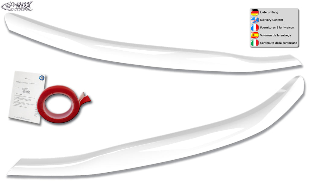 RDX Scheinwerferblenden für FORD Transit Custom & Tourneo Custom (für Halogen, 2023-heute) weiß glänzend Böser Blick