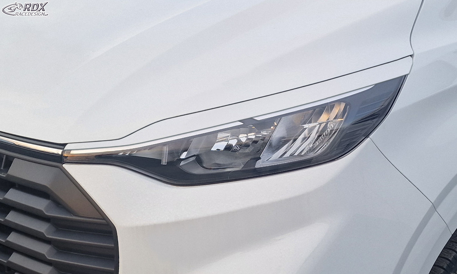 RDX Scheinwerferblenden für FORD Transit Custom & Tourneo Custom (für Halogen, 2023-heute) weiß glänzend Böser Blick