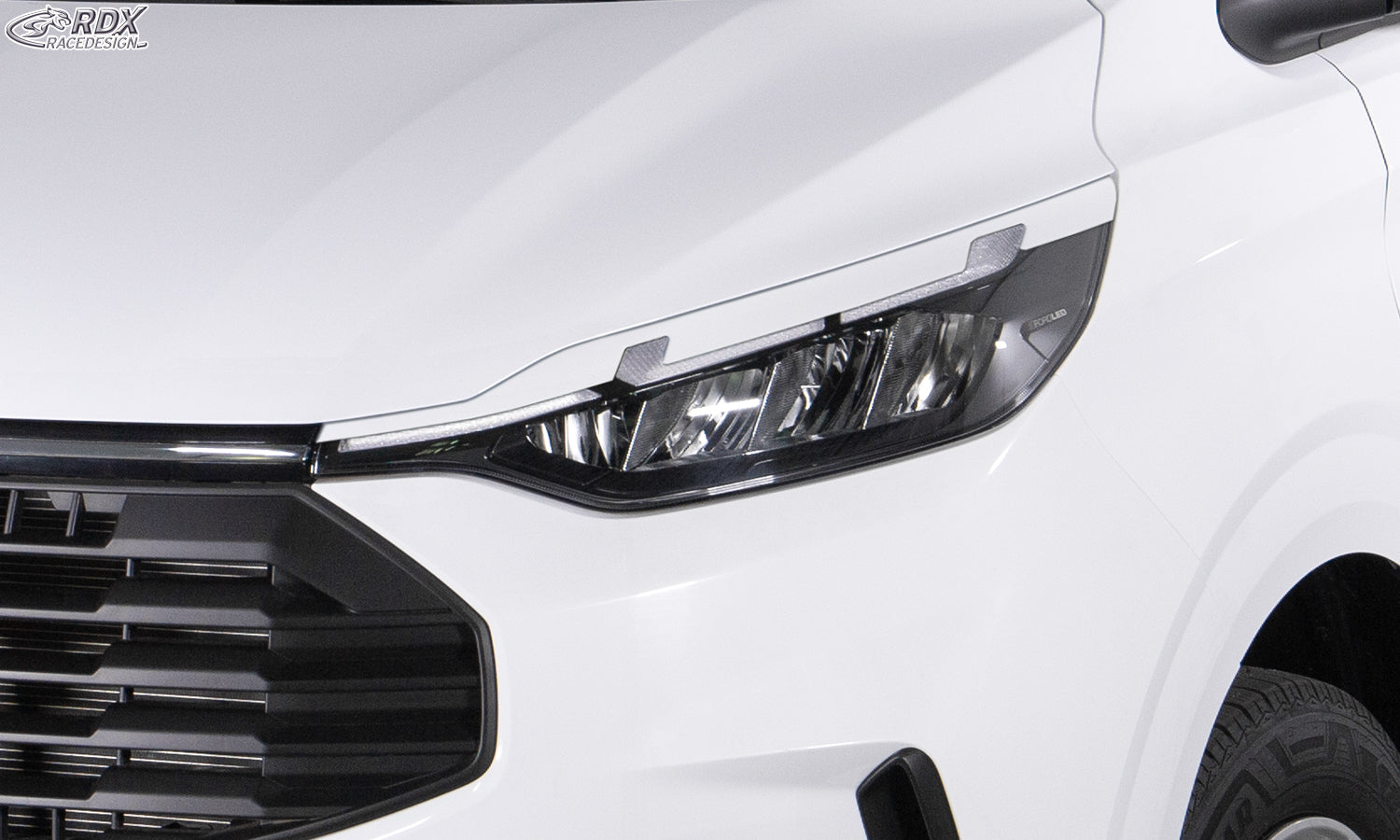 RDX Scheinwerferblenden für FORD Tourneo Custom & Transit Custom (für LED, 2023-heute) weiß glänzend Böser Blick