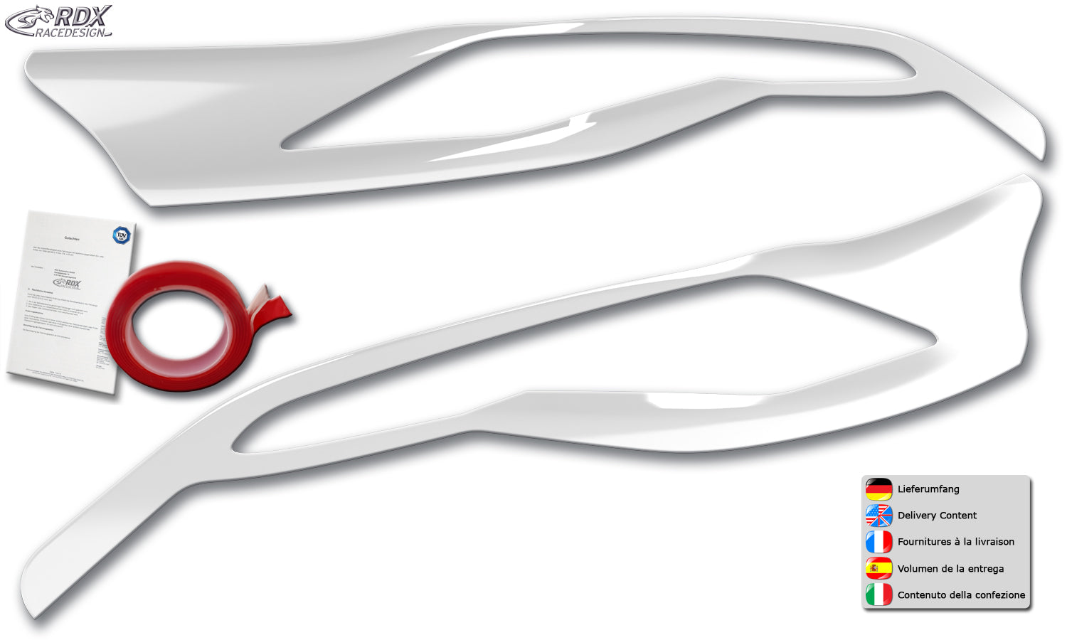 RDX Scheinwerferblenden für FORD Transit Custom & Tourneo Custom (2012-2018) weiß glänzend Böser Blick