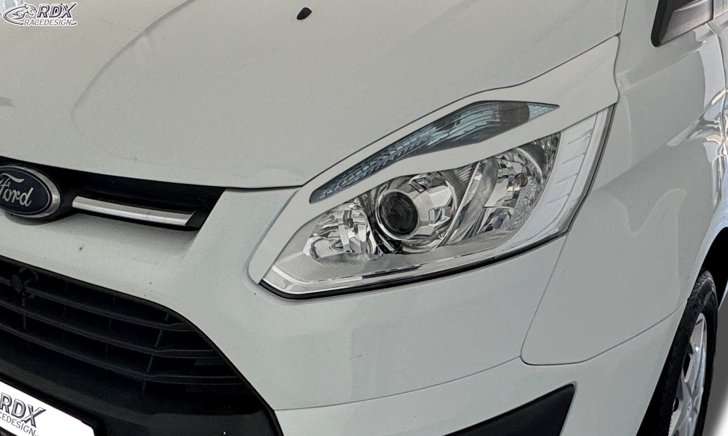 RDX Scheinwerferblenden für FORD Transit Custom & Tourneo Custom (2012-2018) weiß glänzend Böser Blick