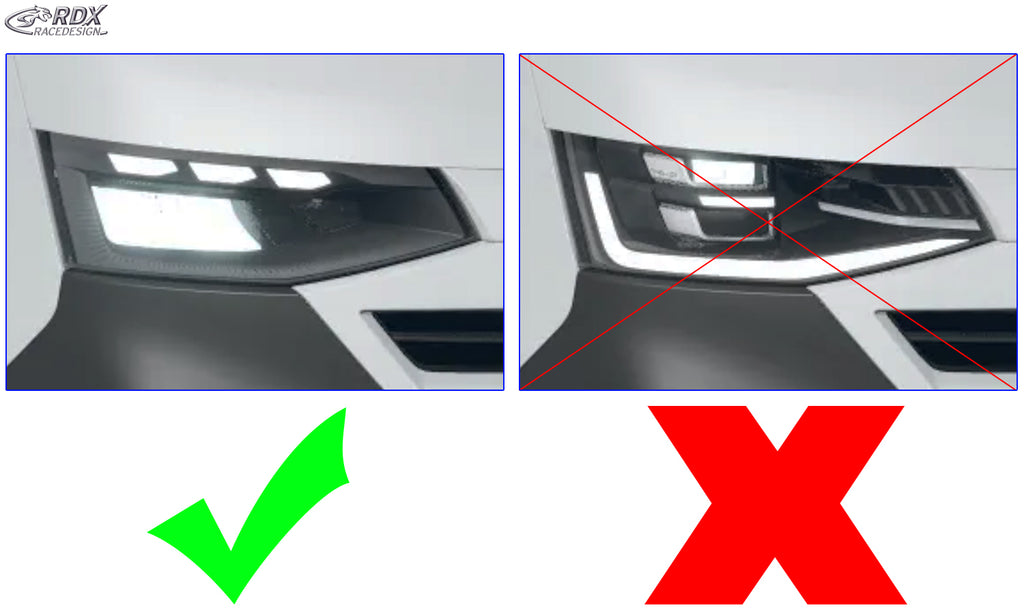 RDX Scheinwerferblenden für VW Transporter / Caravelle / Kombi (2025-heute) weiß glänzend Böser Blick