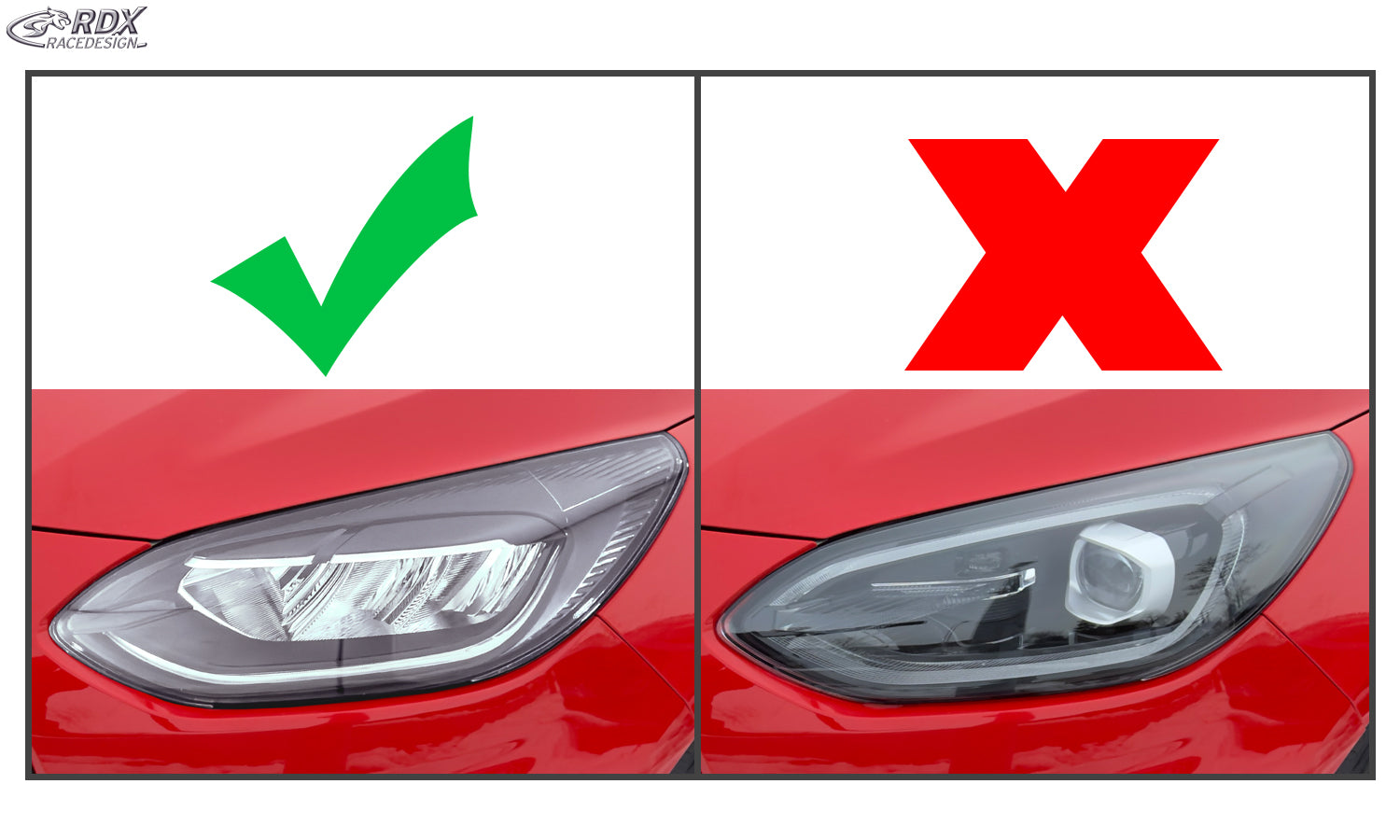 RDX Scheinwerferblenden für FORD Fiesta (MK8 / 2022-2024) schwarz glänzend Böser Blick