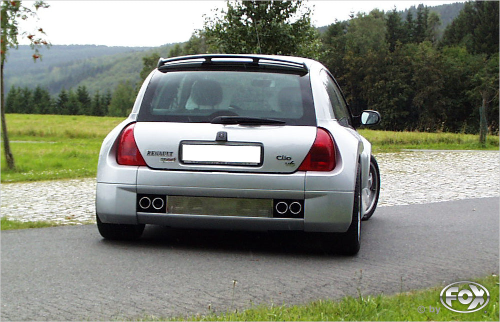 Fox passend fürRenault Clio II V6 Endschalldämpfer quer Ausgang rechts/links - 2x76 Typ 12 rechts/links - Wird mit polierten Abdeckblech für Heckschürze geliefert