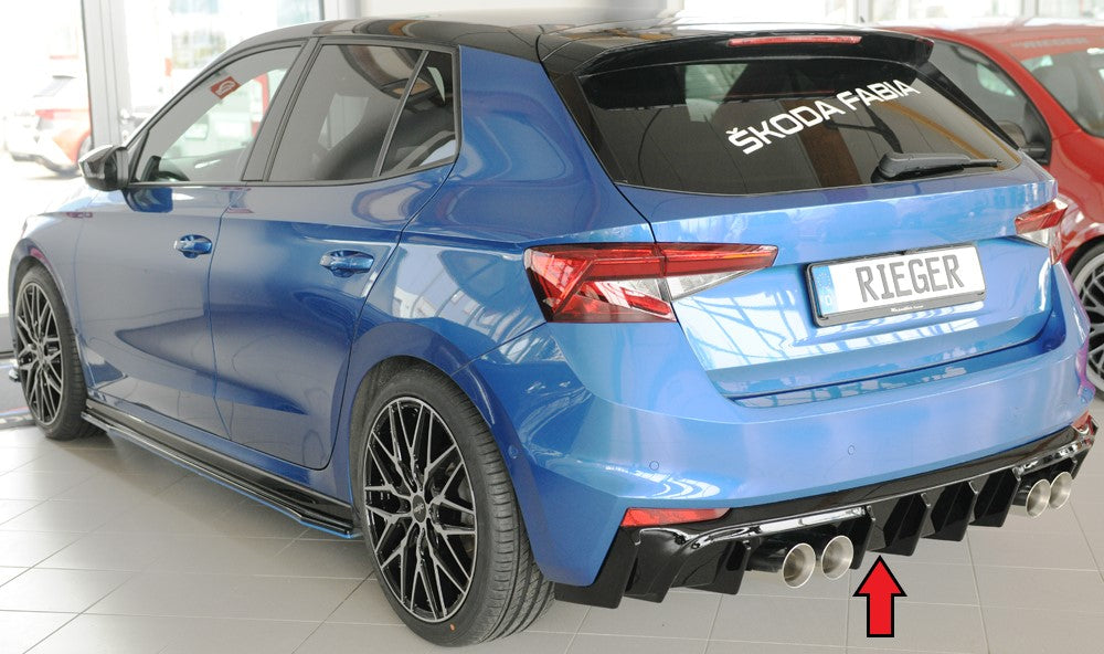 Fox passend für Skoda Fabia PJ - Rieger Heckeinsatz ABS glänzend für Sportendrohre li. u. re., (4x90mm ø), ABS, für Fzg. ohne Anhängekupplung, inkl. Montagezubehör, Gutachten