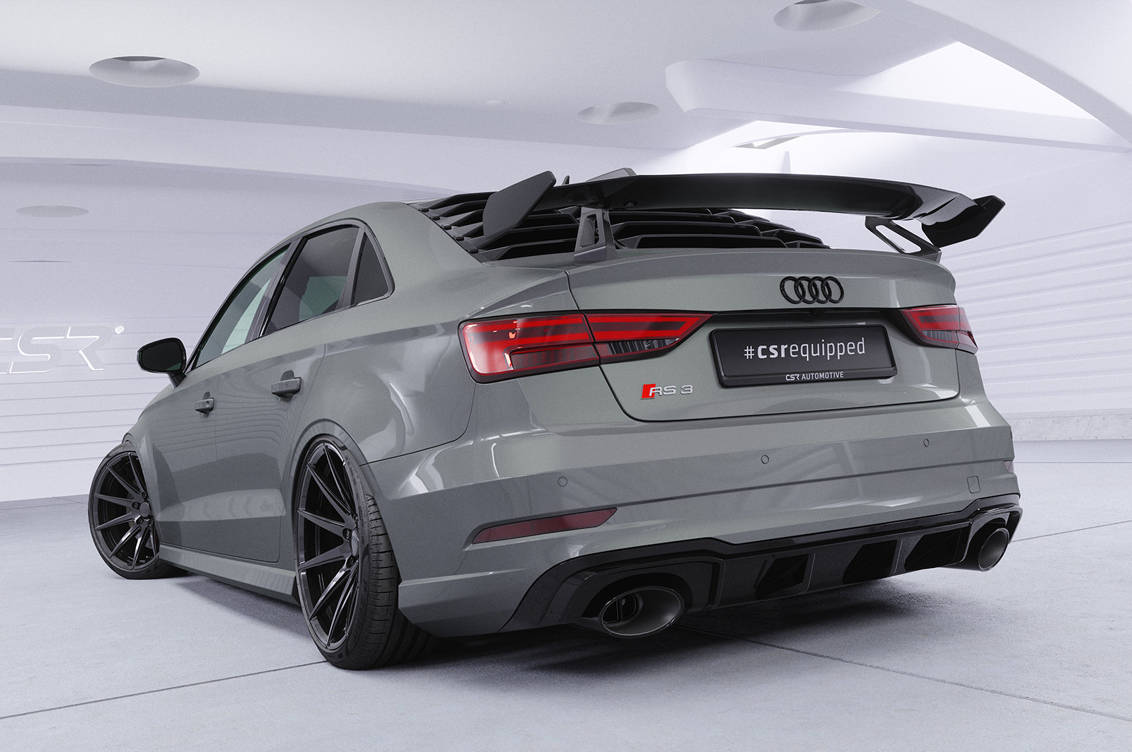 CSR Schwanenhals Heckflügel mit ABE für Audi A3 / S3 / RS3 (8V) Limousine SHF005-D01-F002-F-L Design 1