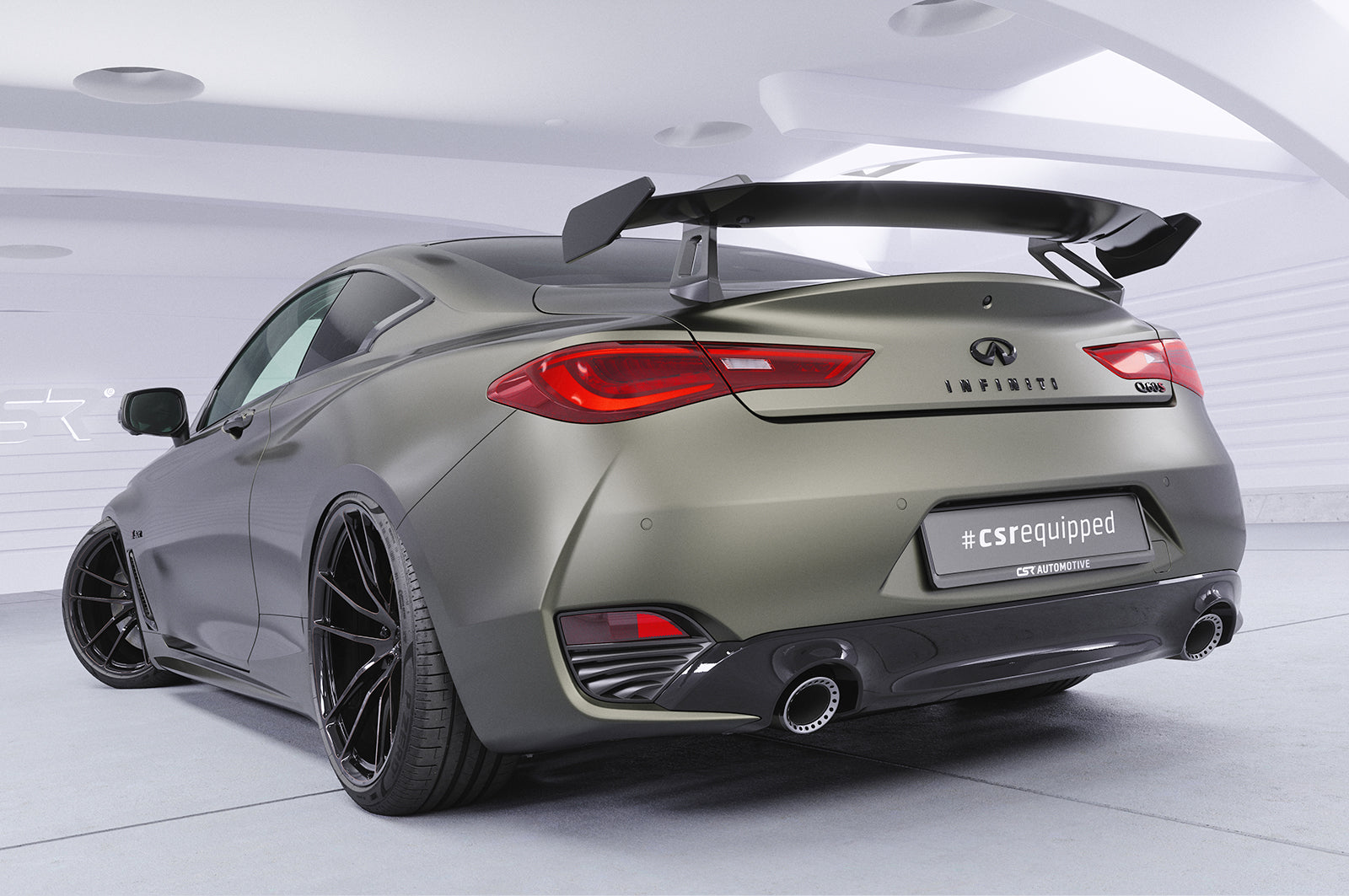 CSR Schwanenhals Heckflügel mit ABE für Infiniti Q60 / Q60S Coupe SHF014-D01-C Carbon Look Hochglanz (keine Lackierung erforderlich)