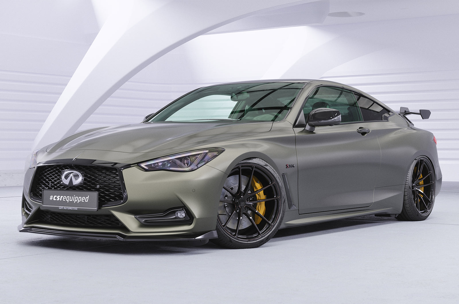 CSR Schwanenhals Heckflügel mit ABE für Infiniti Q60 / Q60S Coupe SHF014-D01-C Carbon Look Hochglanz (keine Lackierung erforderlich)