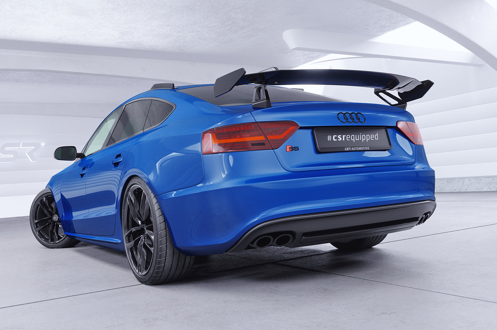 CSR Schwanenhals Heckflügel mit ABE für Audi A5 / S5 / RS5 (8T) Sportback SHF016-D01-C Carbon Look Hochglanz (keine Lackierung erforderlich)
