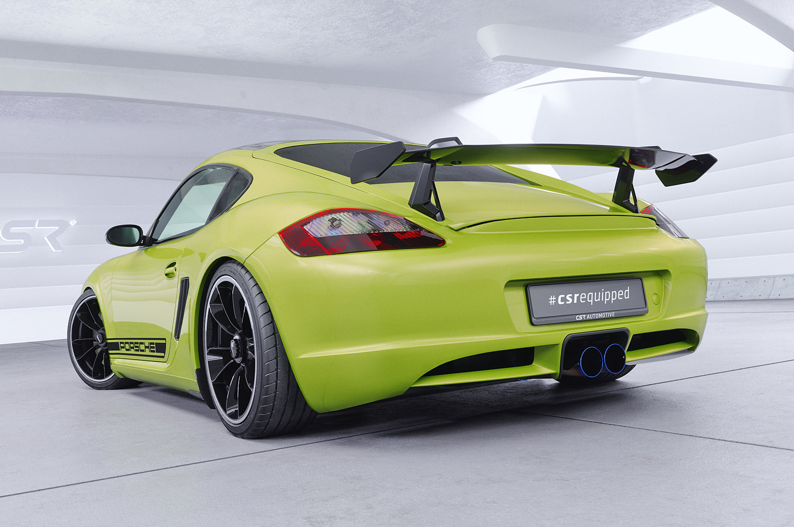 CSR Schwanenhals Heckflügel mit ABE für Porsche Cayman 987c SHF029-D02-F002-F-L Design 2