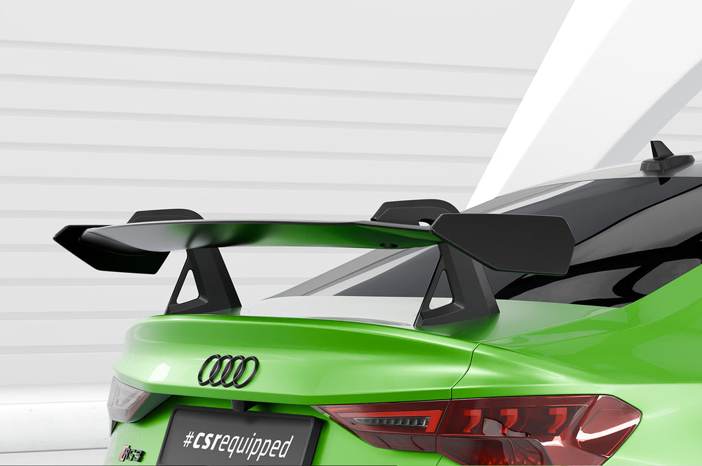 CSR Schwanenhals Heckflügel mit ABE für Audi A3 / S3 / RS3 (8Y) Limousine SHF057-D02-C Carbon Look Hochglanz (keine Lackierung erforderlich)
